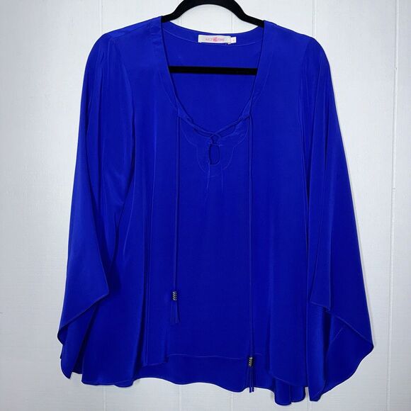 Alice & Trixie Women’s 100% Silk Blouse Flowy Sleeves Royal Blue Size Small - Picture 1 of 7